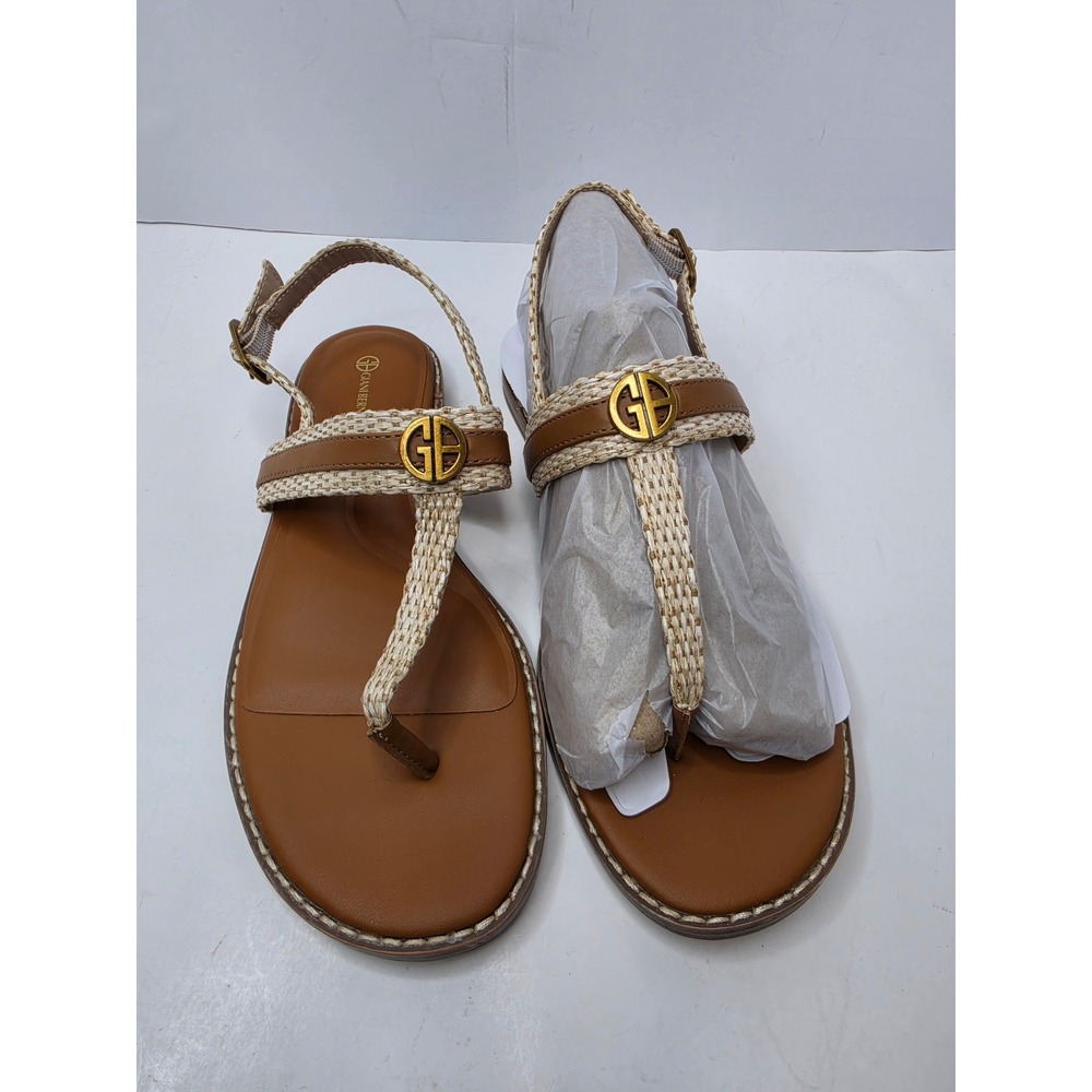 Giani Bernini Nayellir T Strap Flat Sandal Size 7.5 Brown Cream Boho Chic